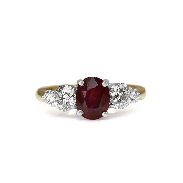 18ct Yellow and White Gold Ruby and Diamond 5 Stone Ring