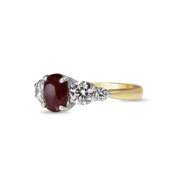 18ct Yellow and White Gold Ruby and Diamond 5 Stone Ring