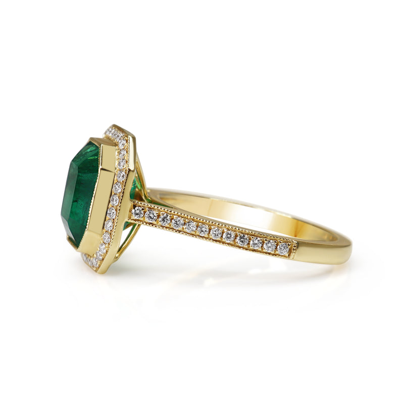 18ct Yellow Gold Emerald and Diamond Halo Ring