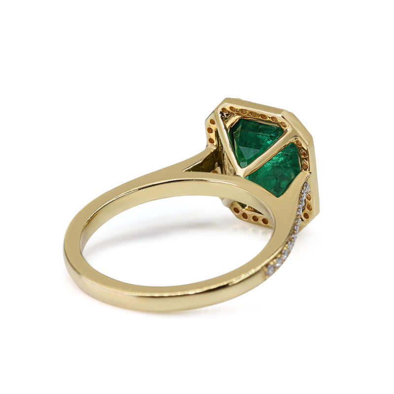 18ct Yellow Gold Emerald and Diamond Halo Ring