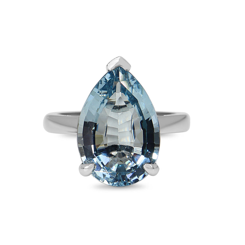 18ct White Gold Pear Aquamarine Solitaire Ring