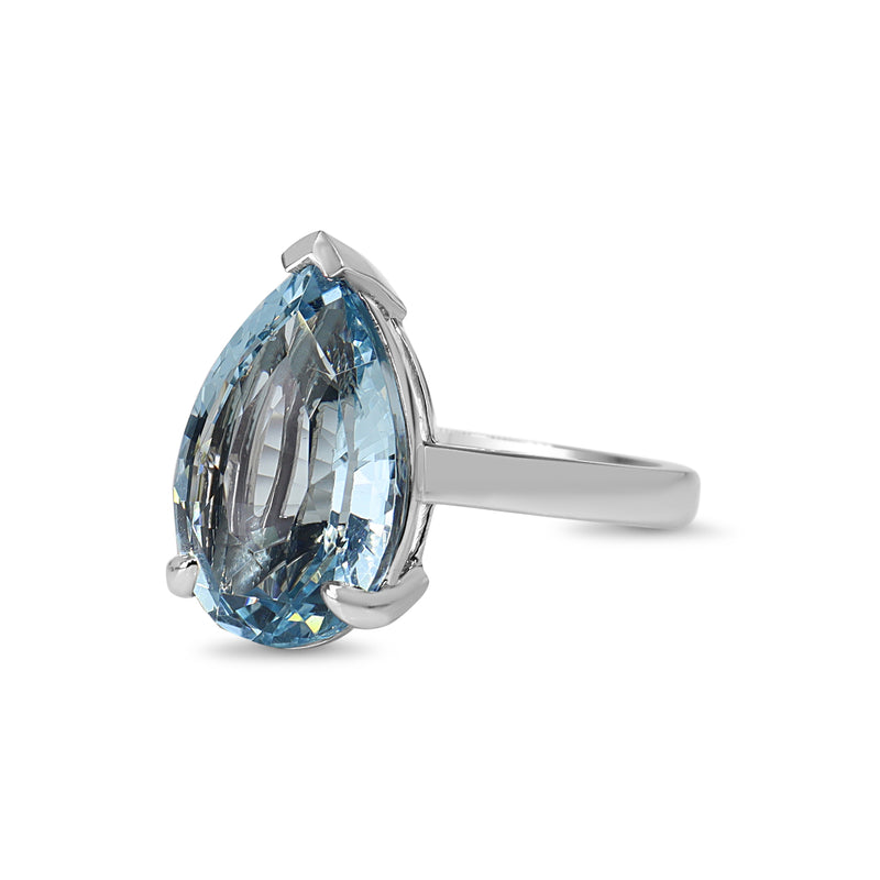 18ct White Gold Pear Aquamarine Solitaire Ring