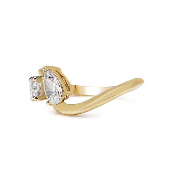 18ct Yellow Gold Round Brilliant Cut and Pear Diamond Moi Et Toi Style Ring