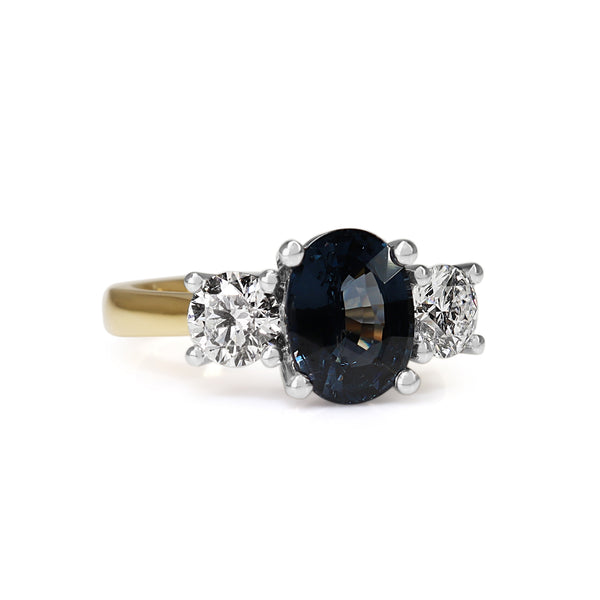 18ct Yellow and White Gold Sapphire and Diamond 3 Stone Ring