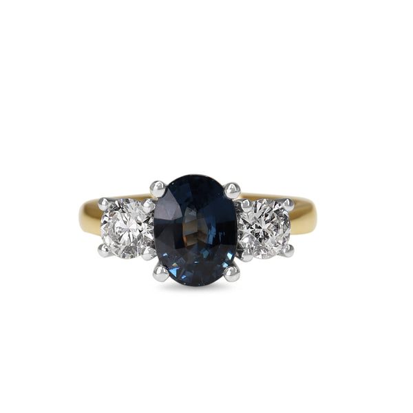 18ct Yellow and White Gold Sapphire and Diamond 3 Stone Ring