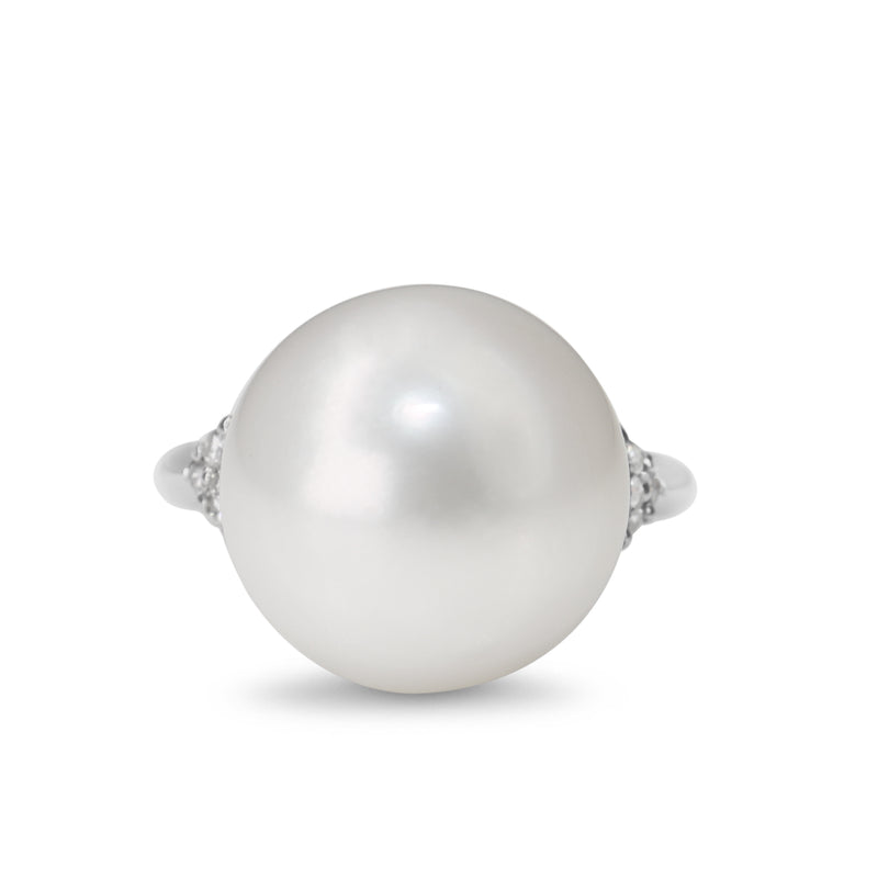 Platinum 14mm South Sea Pearl and Diamond Ring