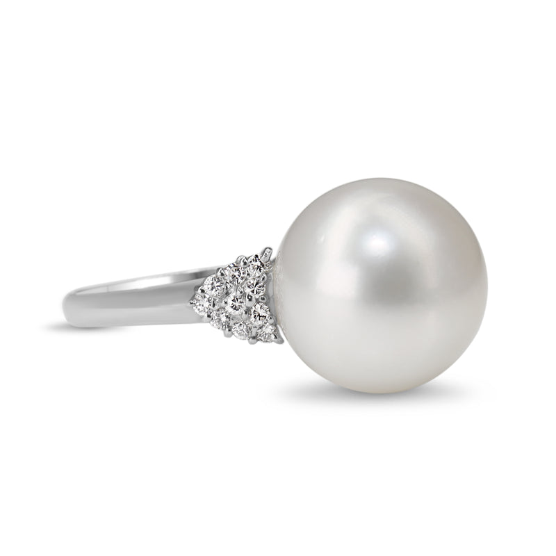 Platinum 14mm South Sea Pearl and Diamond Ring