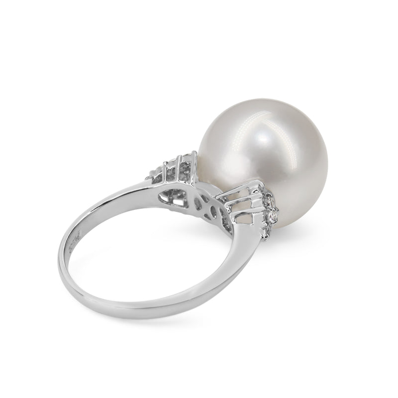 Platinum 14mm South Sea Pearl and Diamond Ring