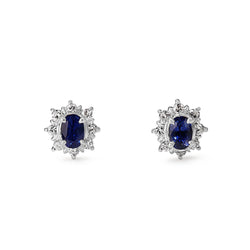 Platinum Sapphire and Diamond Halo Earrings