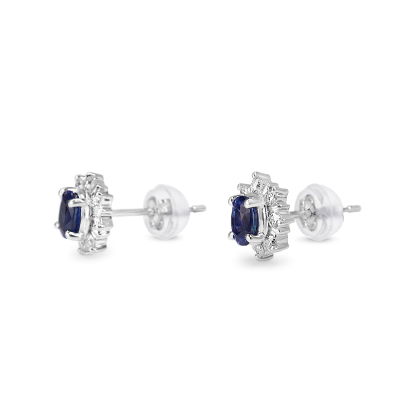 Platinum Sapphire and Diamond Halo Earrings