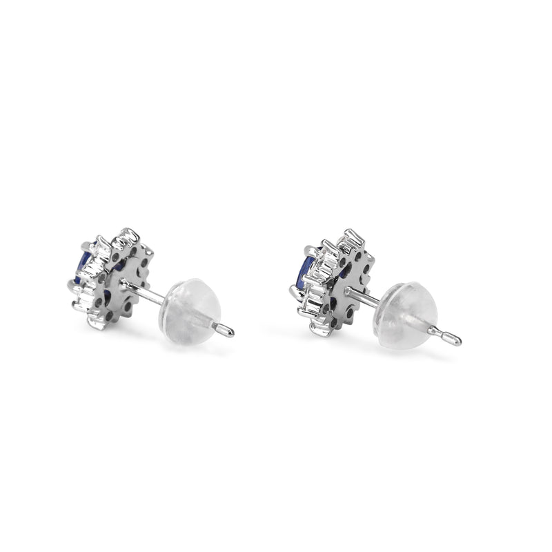 Platinum Sapphire and Diamond Halo Earrings