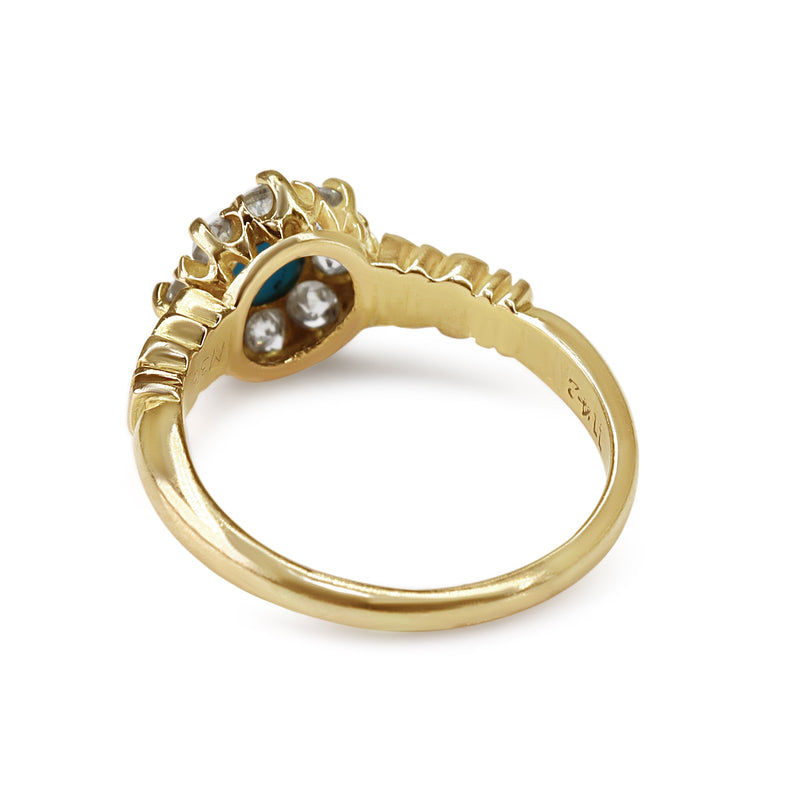 18ct Yellow Gold Antique Turquoise and Old Cut Diamond Ring