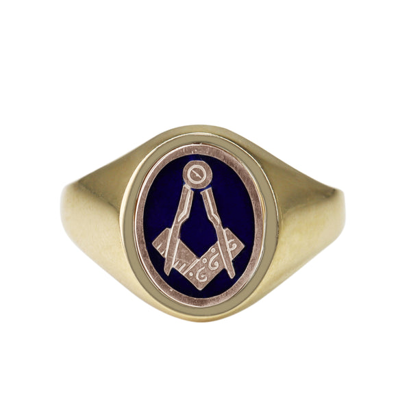 9ct Yellow Gold Masonic Enamel Flip Signet Ring