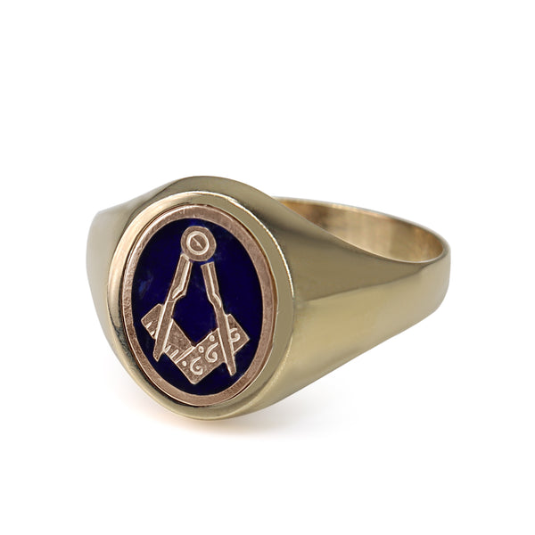 9ct Yellow Gold Masonic Enamel Flip Signet Ring