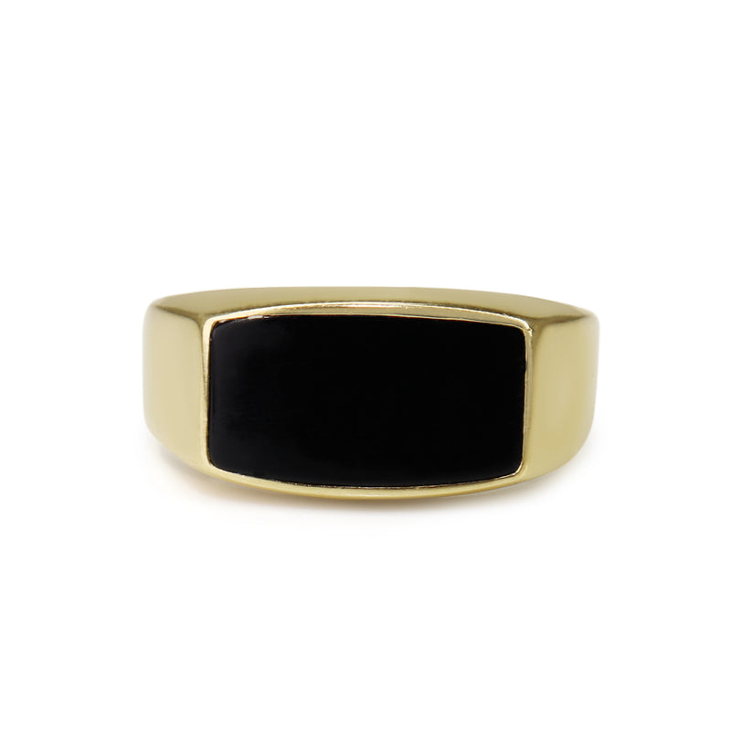 9ct Yellow Gold Onyx and Diamond Signet Style Ring