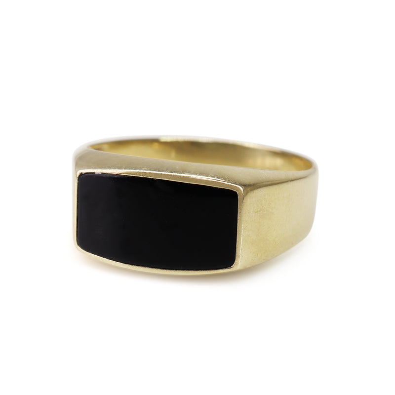 9ct Yellow Gold Onyx and Diamond Signet Style Ring