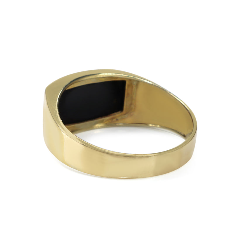 9ct Yellow Gold Onyx and Diamond Signet Style Ring