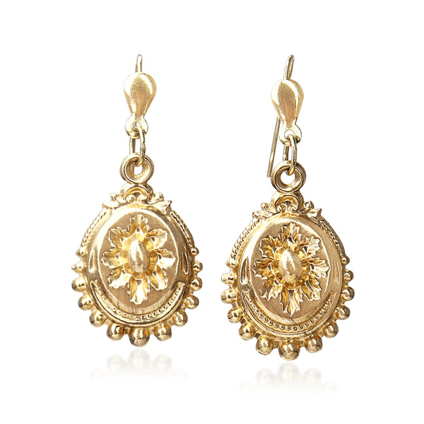 9ct Yellow Gold Vintage Engraved Earrings