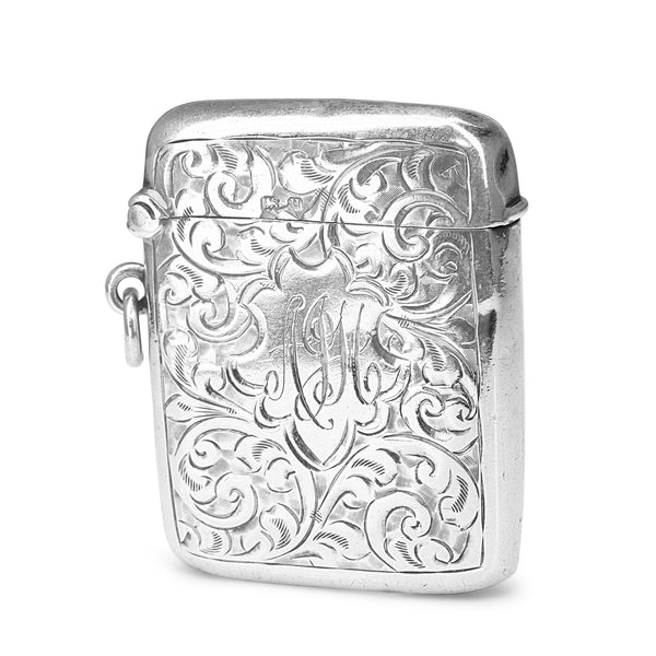 Silver Antique Engraved Vesta Case Circa 1920's