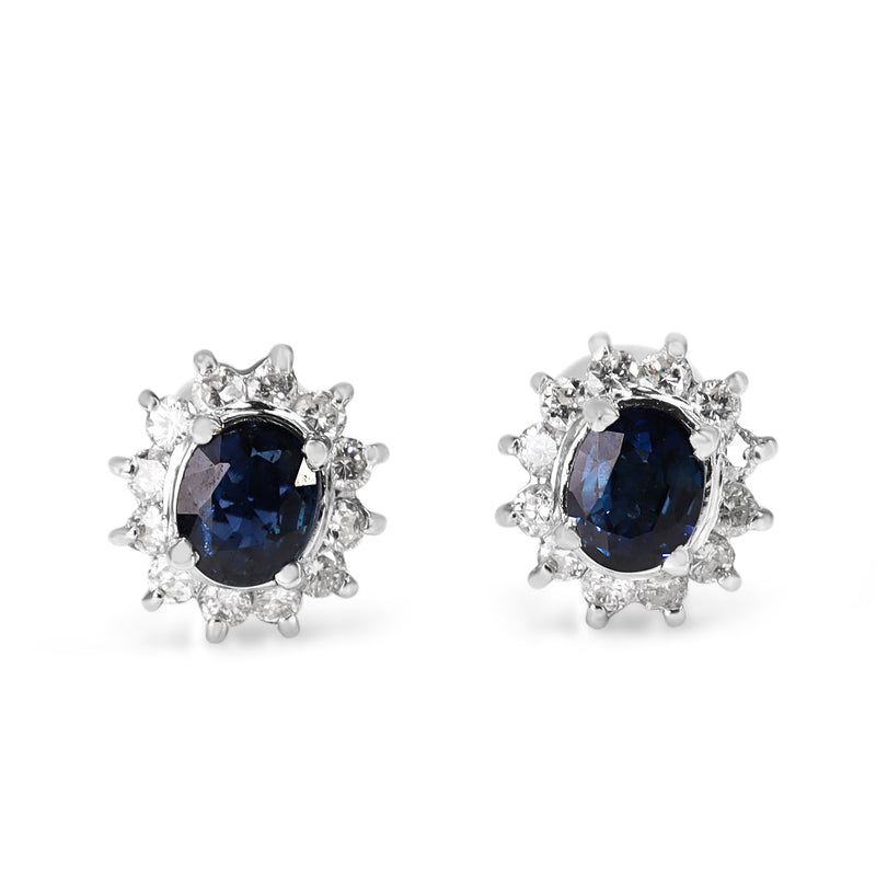 Platinum Sapphire and Diamond Halo Stud Earrings