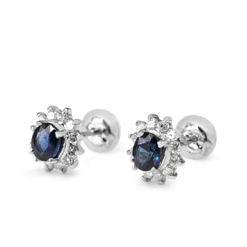 Platinum Sapphire and Diamond Halo Stud Earrings