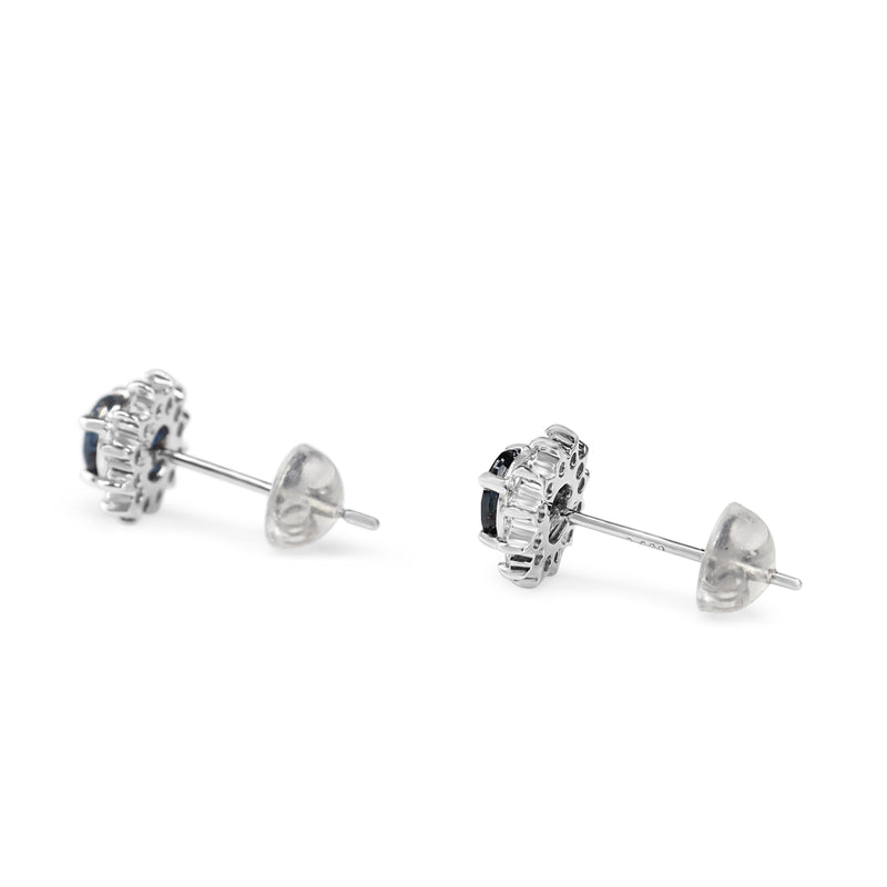 Platinum Sapphire and Diamond Halo Stud Earrings