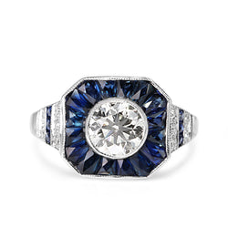 18ct White Gold Art Deco Style Sapphire and Diamond Ring