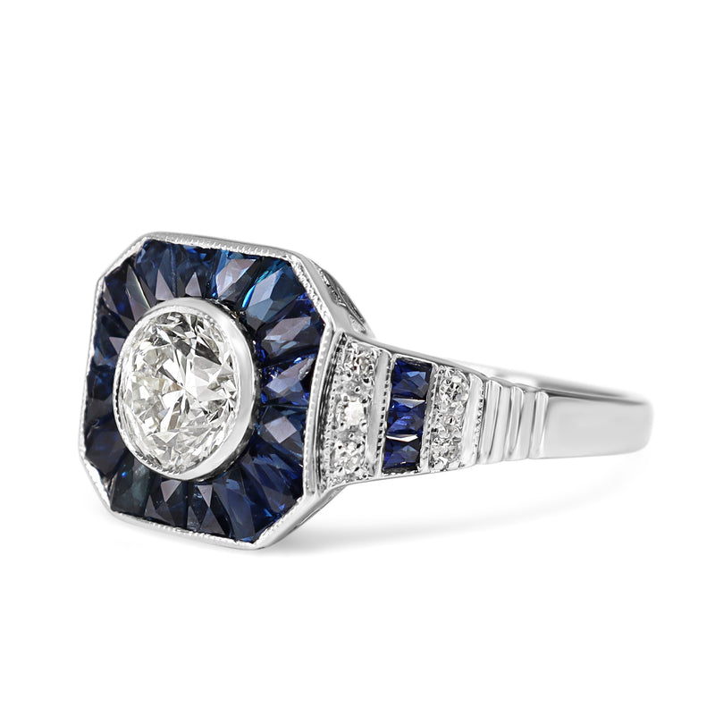 18ct White Gold Art Deco Style Sapphire and Diamond Ring