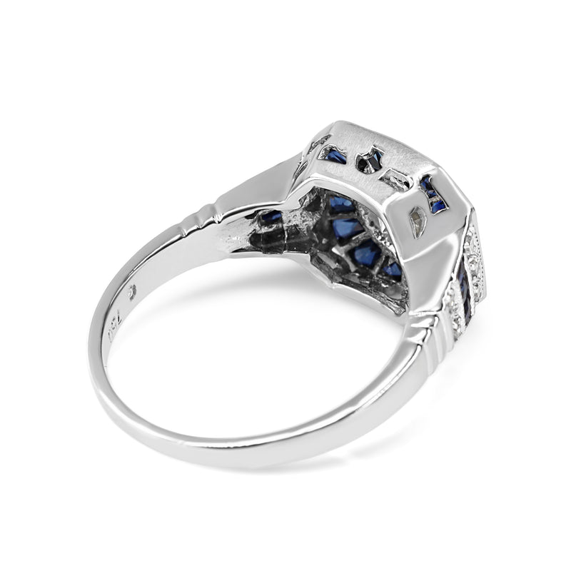 18ct White Gold Art Deco Style Sapphire and Diamond Ring