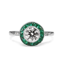 18ct White Gold Emerald and Diamond Art Deco Style Ring