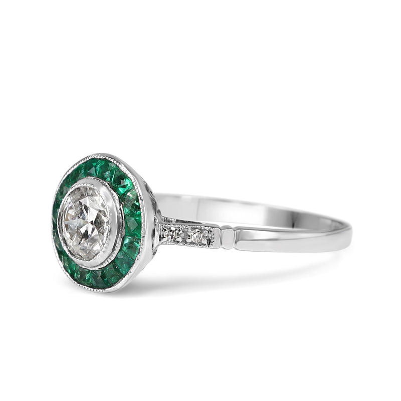 18ct White Gold Emerald and Diamond Art Deco Style Ring