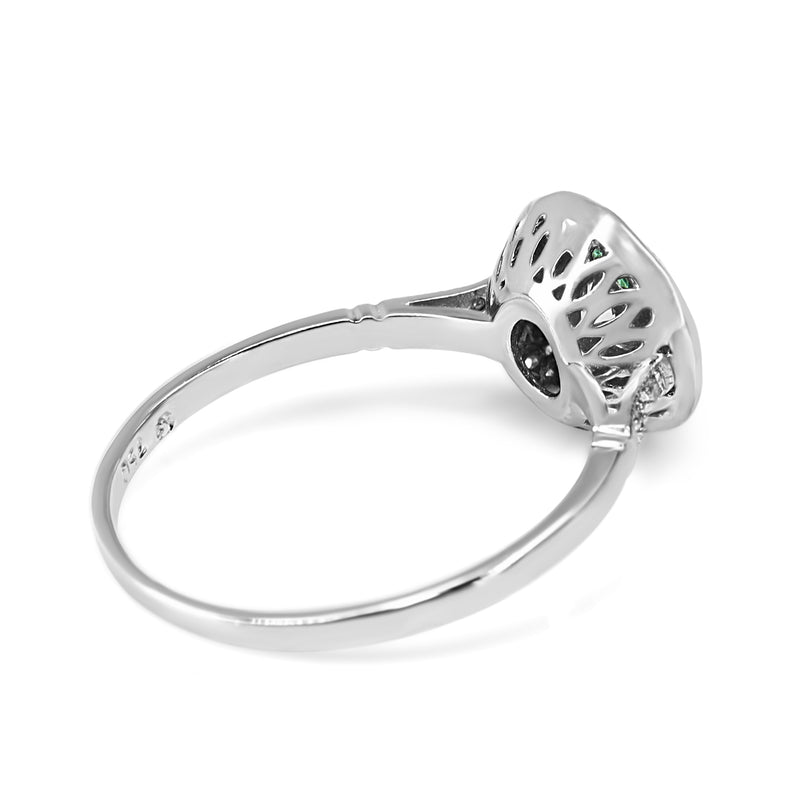 18ct White Gold Emerald and Diamond Art Deco Style Ring