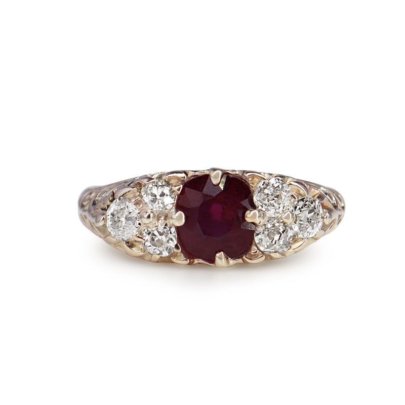 18ct Yellow Gold Antique Ruby and Old Cut Diamond Victorian Ring