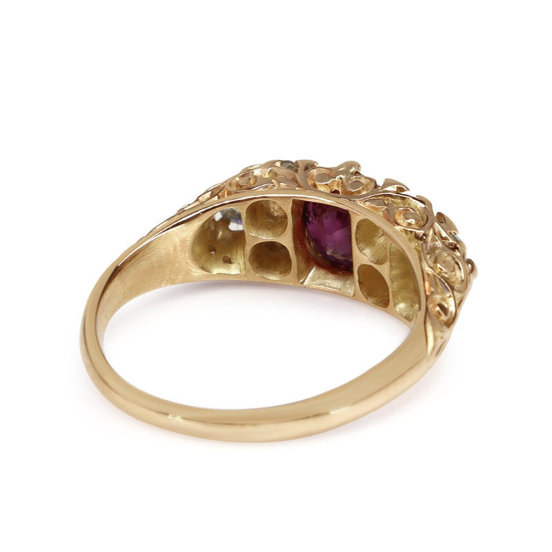 18ct Yellow Gold Antique Ruby and Old Cut Diamond Victorian Ring