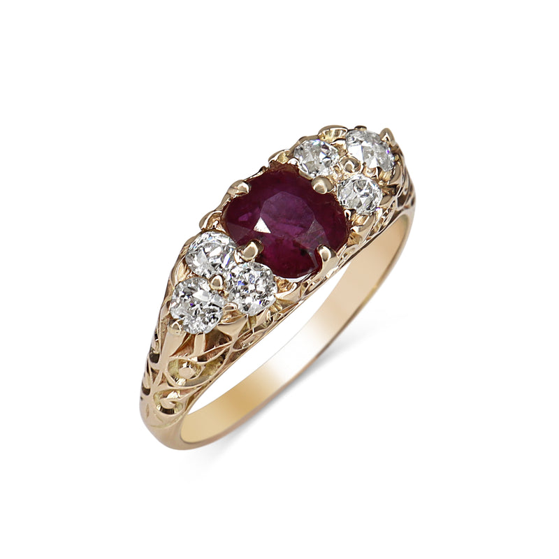 18ct Yellow Gold Antique Ruby and Old Cut Diamond Victorian Ring