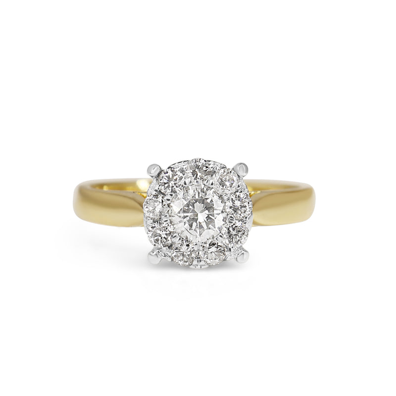 18ct Yellow and White Gold Diamond Halo Ring