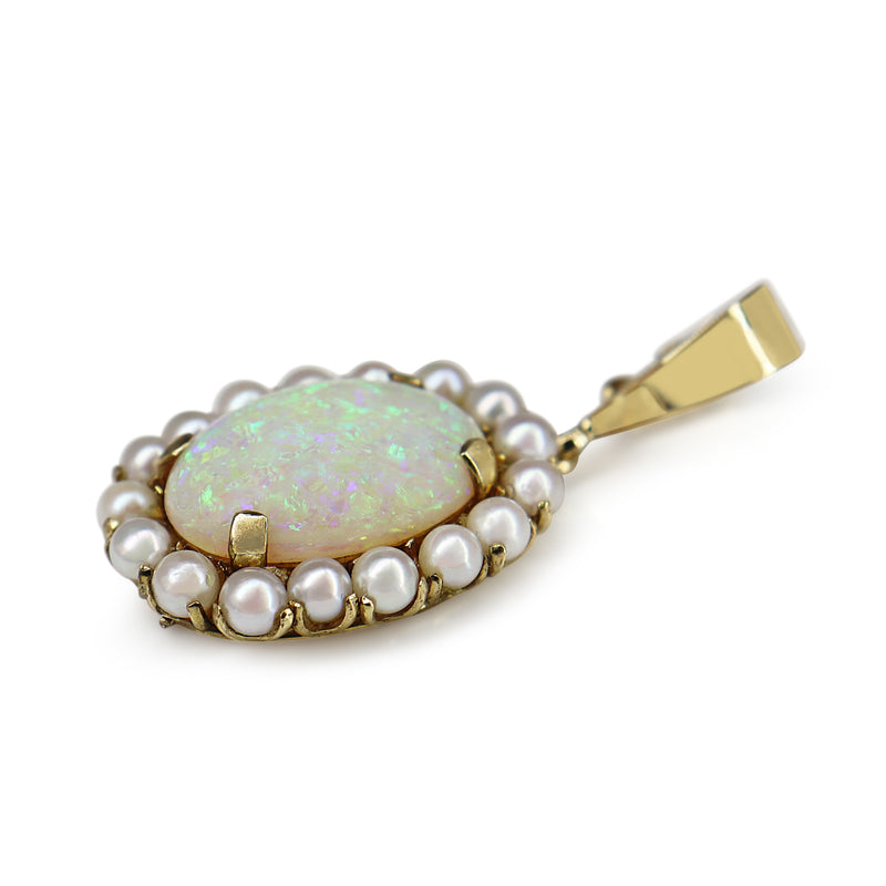 18ct Yellow Gold Opal and Pearl Enhancer Pendant