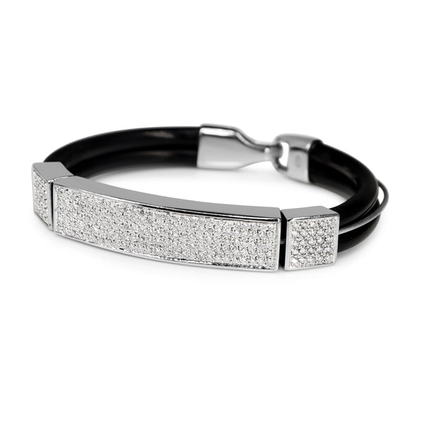 18ct White Gold Pavé Diamond and Neoprene Bracelet