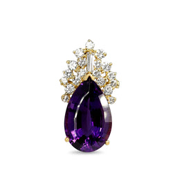 14ct Yellow Gold Pear Amethyst and Diamond Pendant