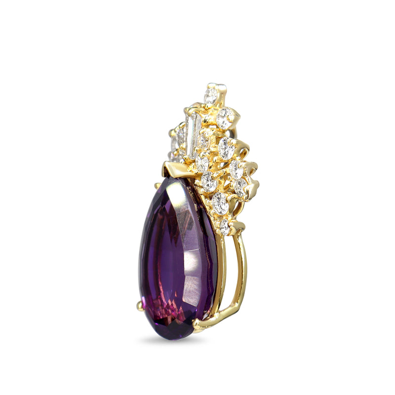 14ct Yellow Gold Pear Amethyst and Diamond Pendant