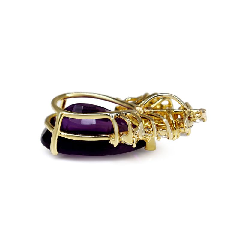 14ct Yellow Gold Pear Amethyst and Diamond Pendant