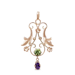 9ct Rose Gold Suffragette Peridot, Pearl and Amethyst Pendant