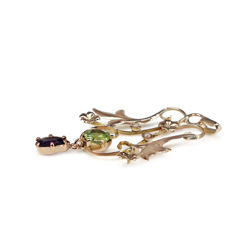 9ct Rose Gold Suffragette Peridot, Pearl and Amethyst Pendant