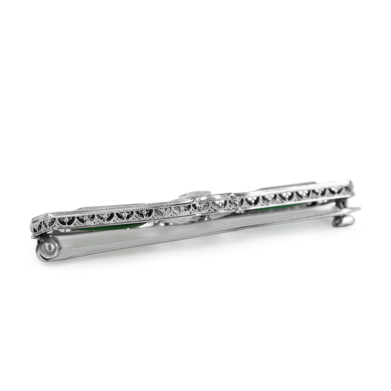 14ct White Gold Art Deco Quartz and Old Cut Diamond Brooch