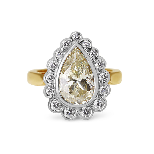 18ct Yellow and White Gold Yellow Pear Diamond Daisy Style Ring