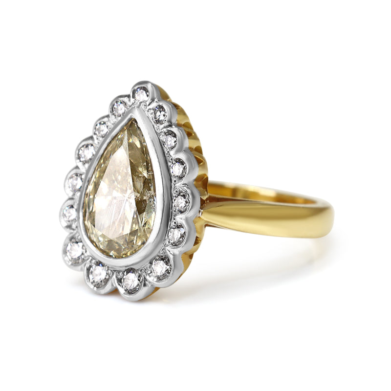 18ct Yellow and White Gold Yellow Pear Diamond Daisy Style Ring