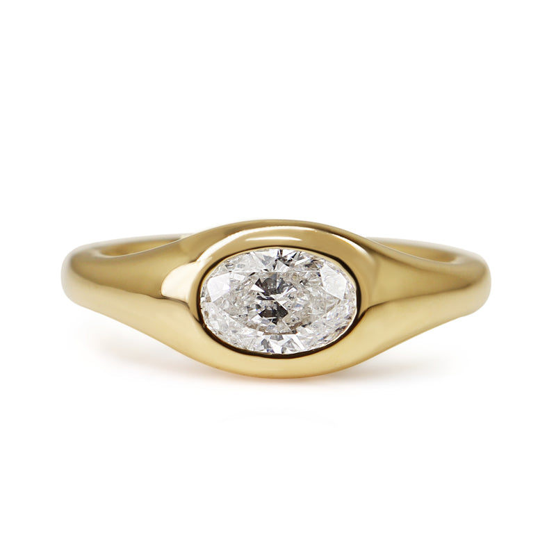 18ct Yellow Gold East West Bezel Set Oval Diamond Solitaire Ring