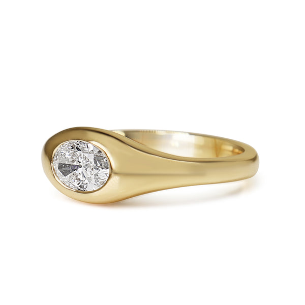 18ct Yellow Gold East West Bezel Set Oval Diamond Solitaire Ring