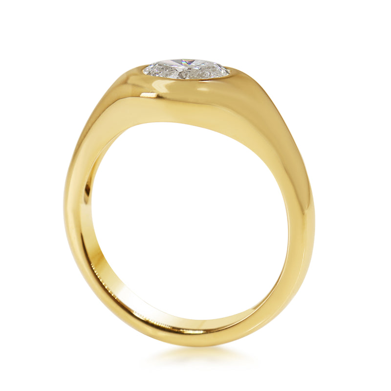 18ct Yellow Gold East West Bezel Set Oval Diamond Solitaire Ring