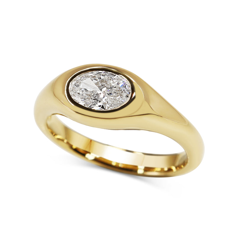 18ct Yellow Gold East West Bezel Set Oval Diamond Solitaire Ring